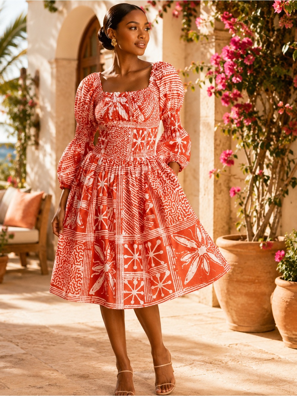 BUSAYO Kunmi Printed Smocked Cotton Dress – Size S